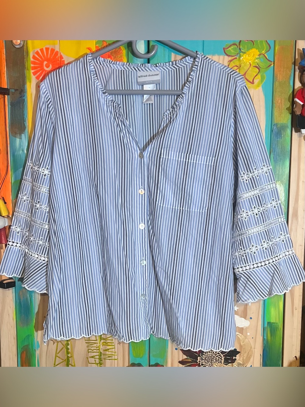 💙 Alfred Dunner Blue & White Striped Button-Down Shirt 💙